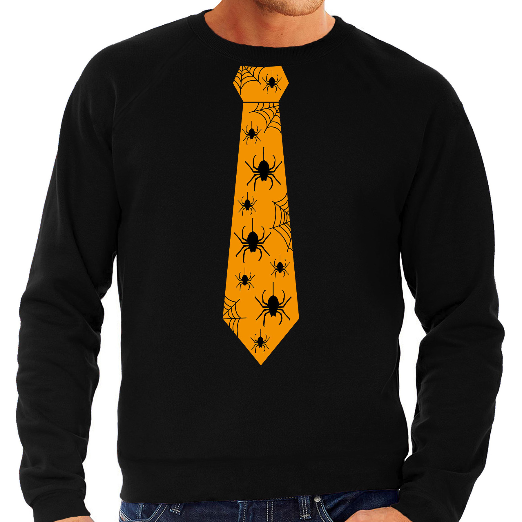 Halloween thema verkleed sweater-trui spinnen stropdas zwart voor heren