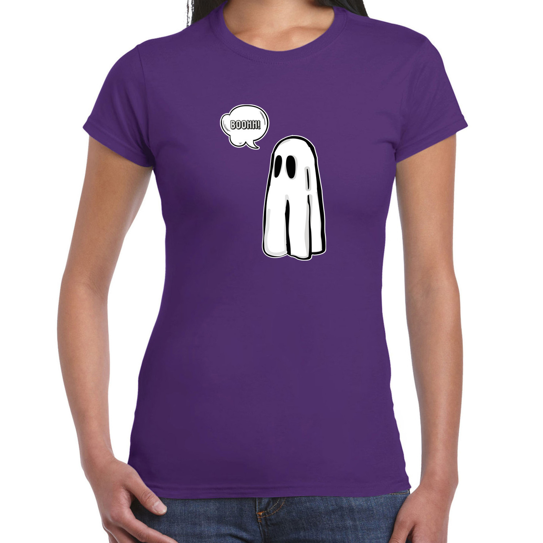 Halloween verkleed t-shirt dames spook paars geest themafeest outfit