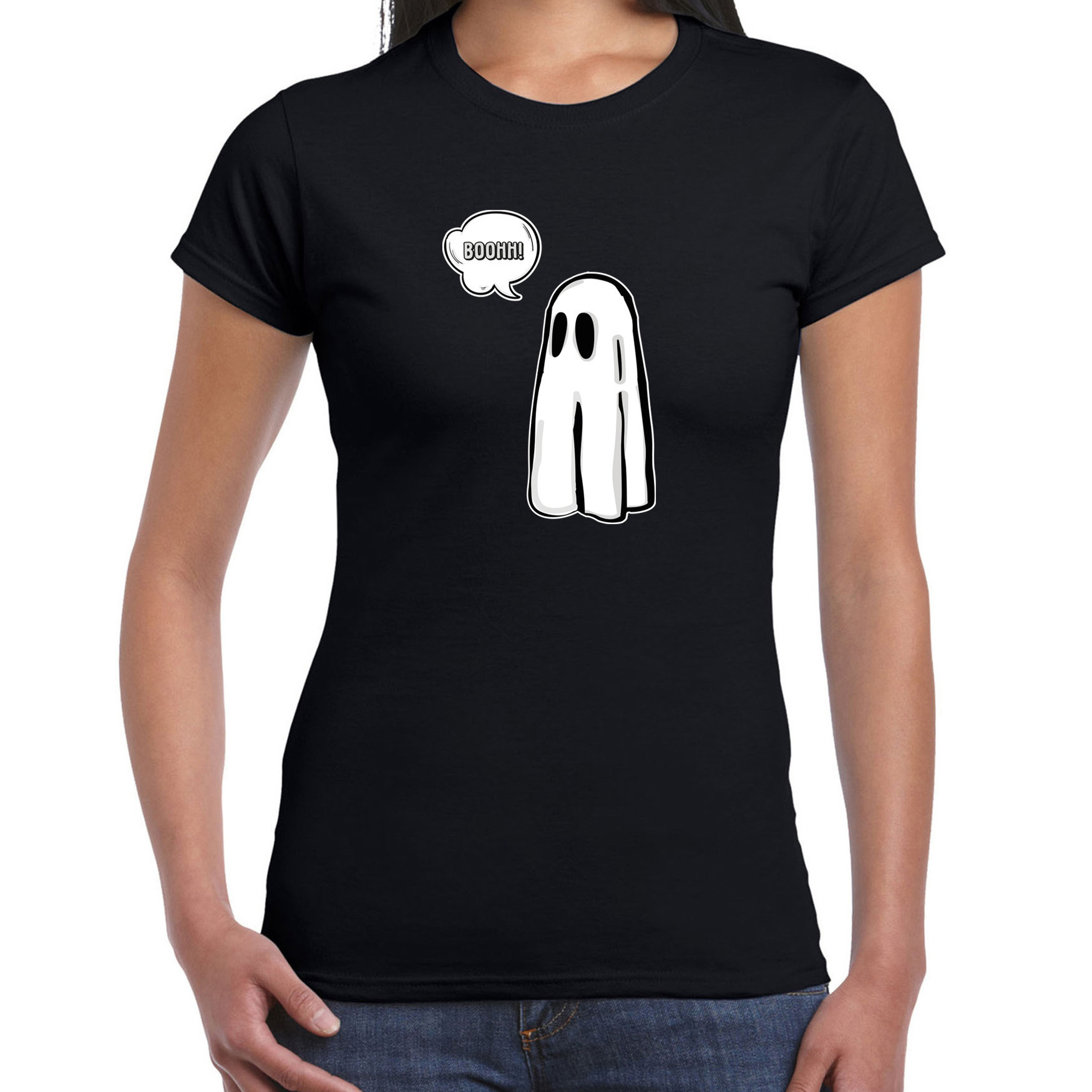 Halloween verkleed t-shirt dames spook zwart geest themafeest outfit