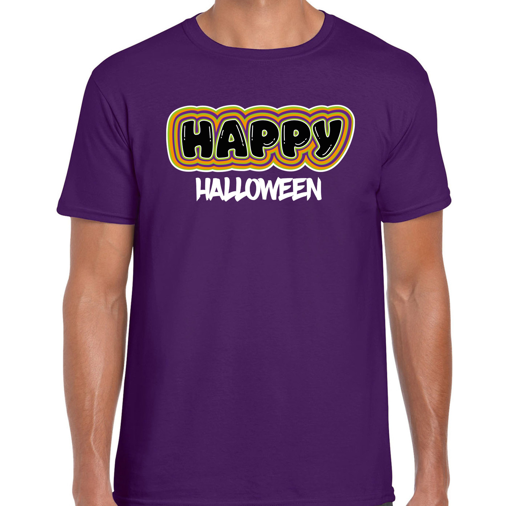 Halloween verkleed t-shirt heren Happy Halloween paars themafeest outfit