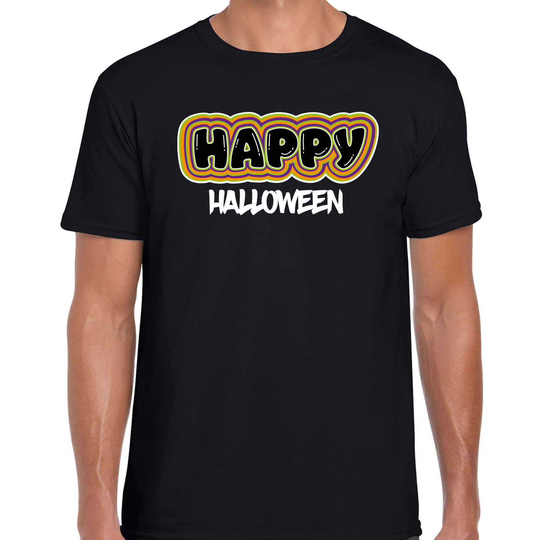 Halloween verkleed t-shirt heren Happy Halloween zwart themafeest outfit