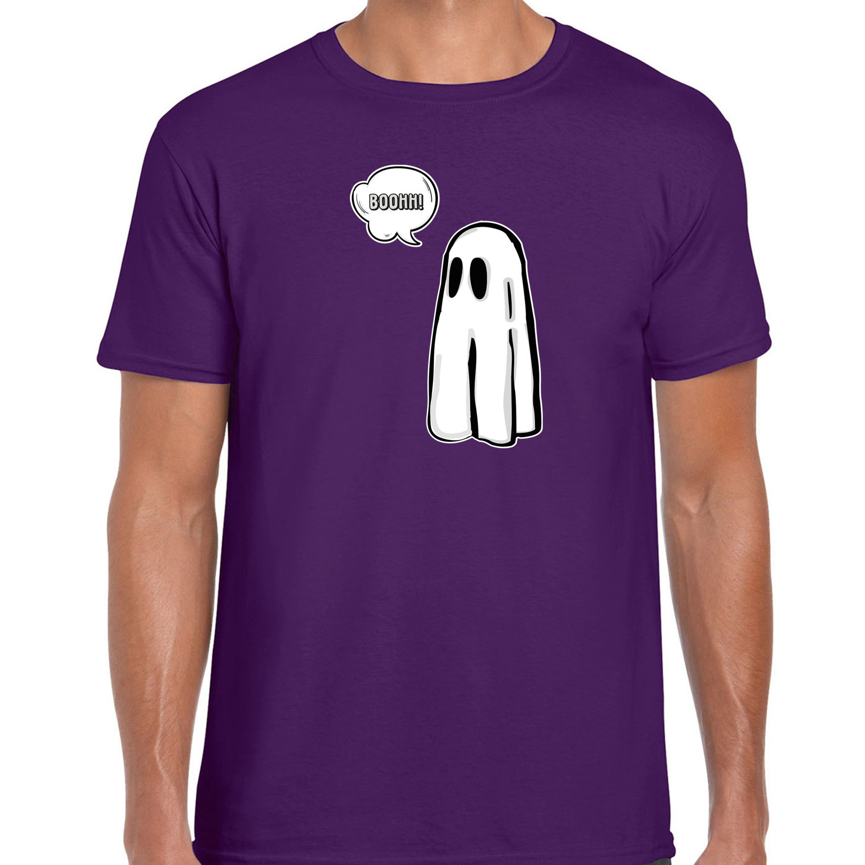 Halloween verkleed t-shirt heren spook paars geest themafeest outfit