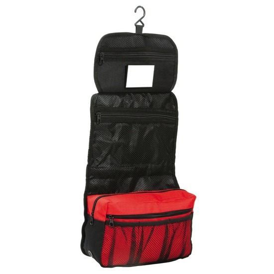 Handbagage-reis toilettas met haak zwart-rood 27 cm voor heren-dames