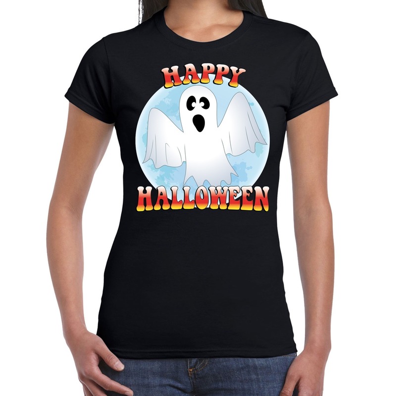 Happy Halloween spook verkleed t-shirt zwart voor dames