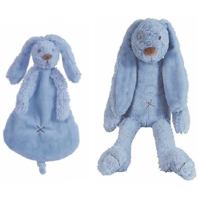 Happy Horse donker blauw konijnen baby knuffeltje en knuffeldoekje Richie voor jongens-meisjes