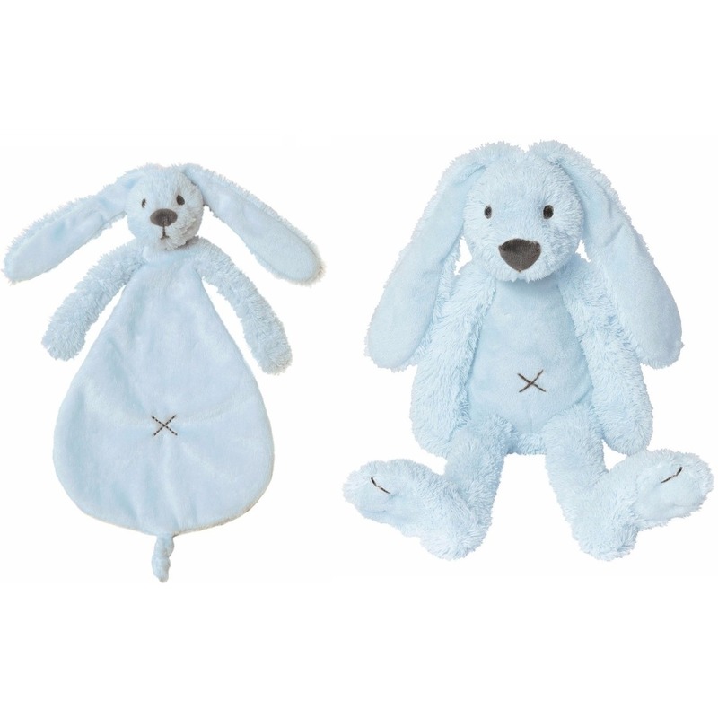 Happy Horse licht blauwe konijnen baby knuffeltje en knuffeldoekje Richie voor jongens-meisjes