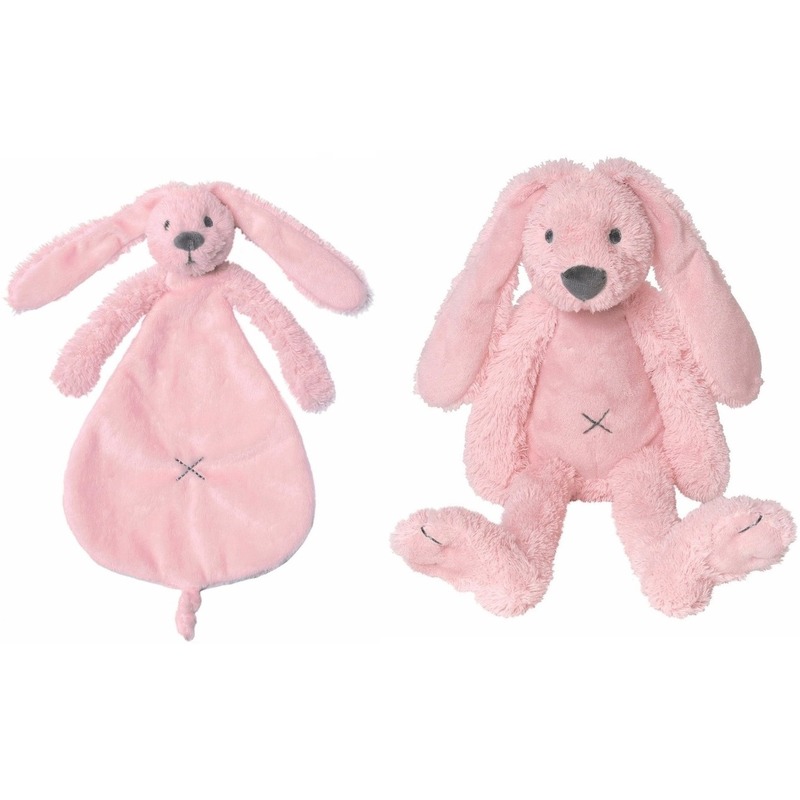 Happy Horse roze konijnen baby knuffeltje en knuffeldoekje Richie voor jongens-meisjes