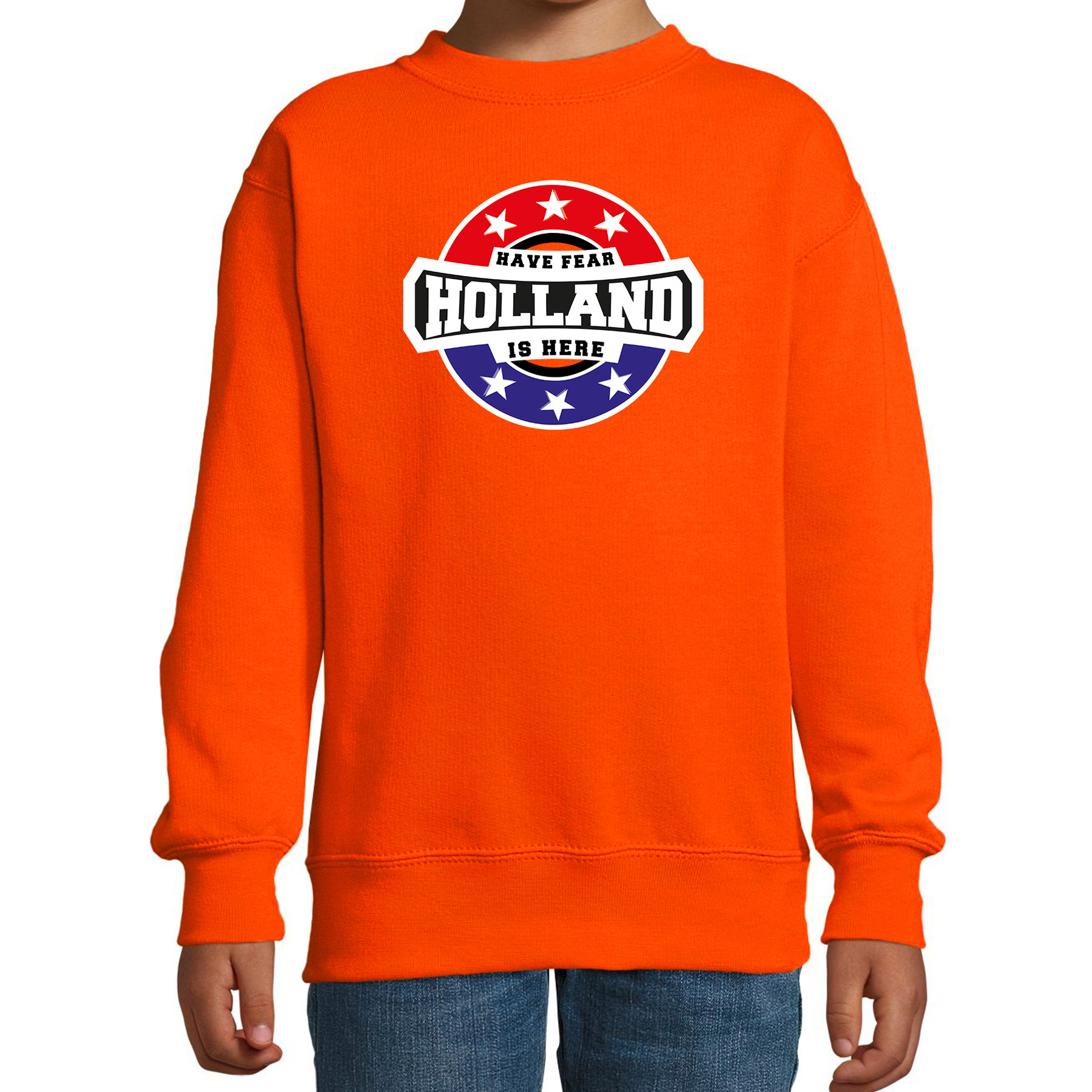 Have fear Holland is here-Holland supporter sweater oranje voor kids