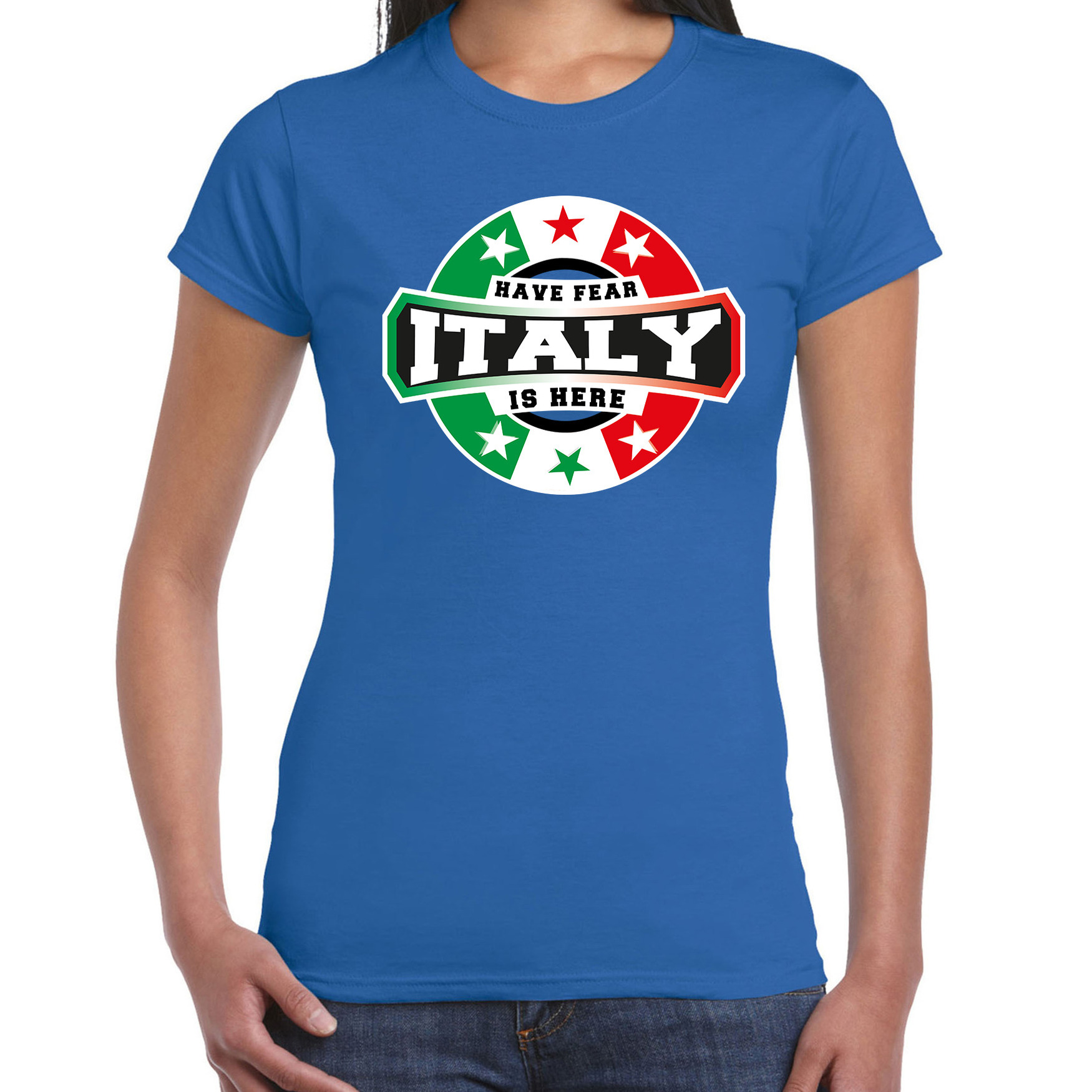 Have fear Italy is here-Italie supporter t-shirt blauw voor dames