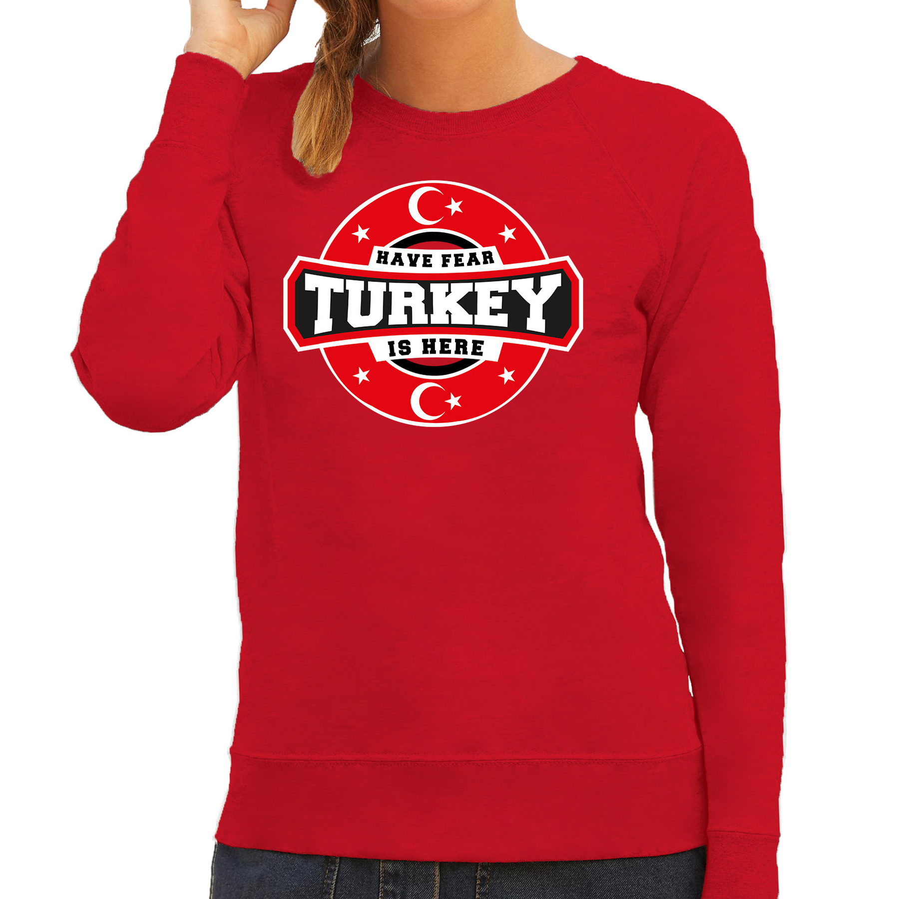 Have fear Turkey is here-Turkije supporter sweater rood voor dames