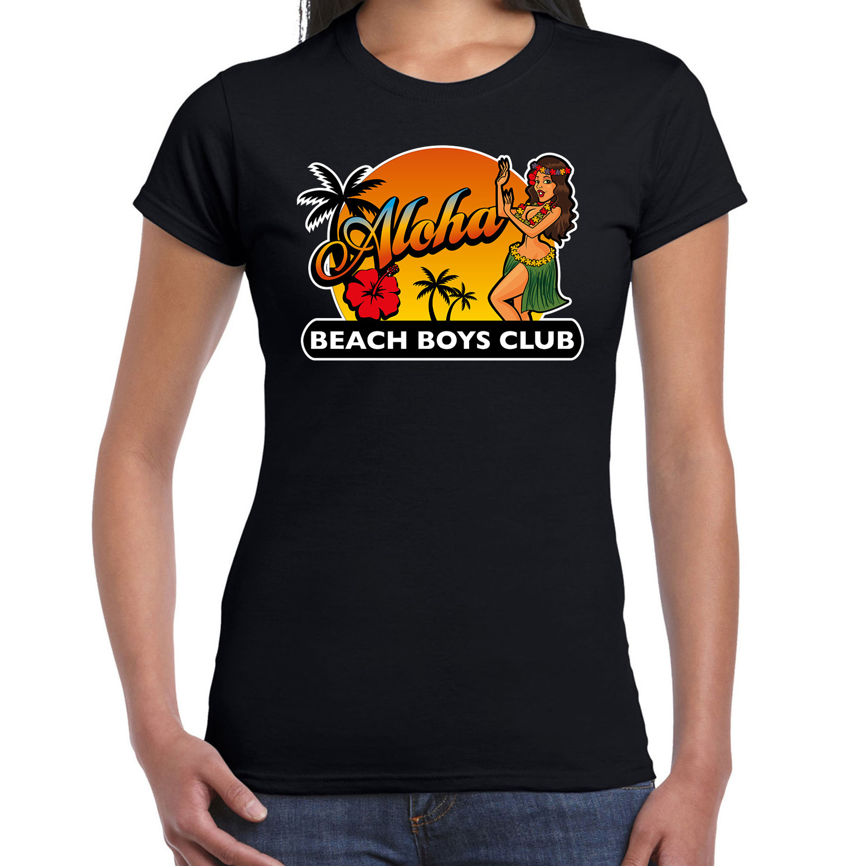 Hawaii feest t-shirt-shirt Aloha beach boys club zwart voor dames