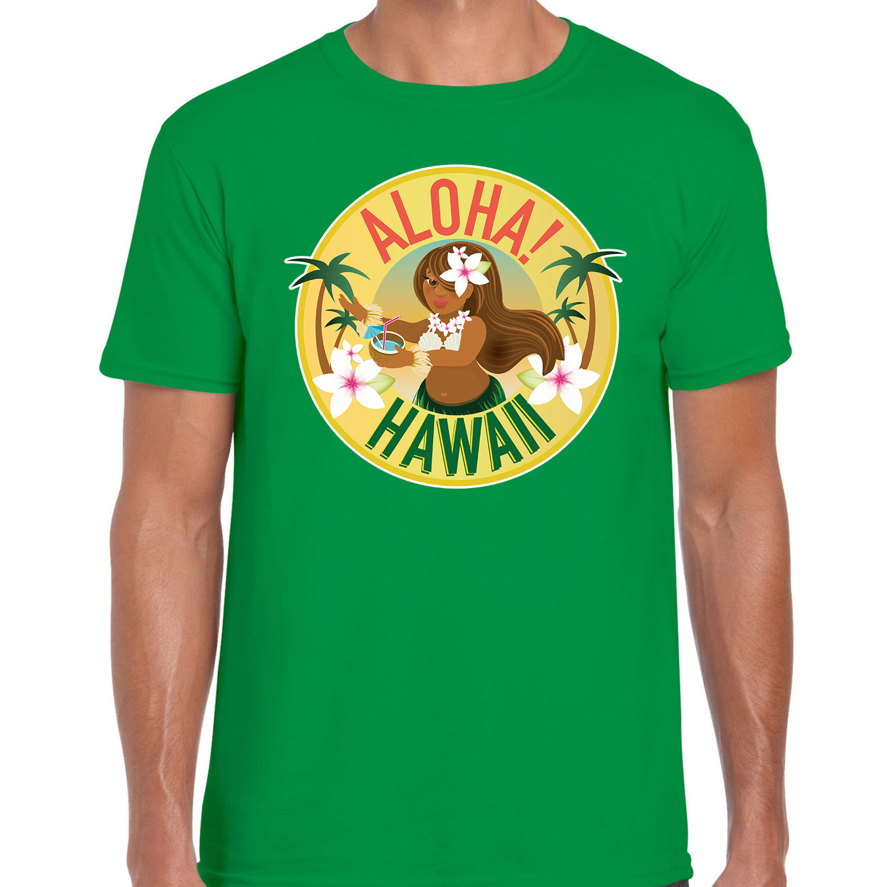 Hawaii feest t-shirt-shirt Aloha Hawaii groen voor heren