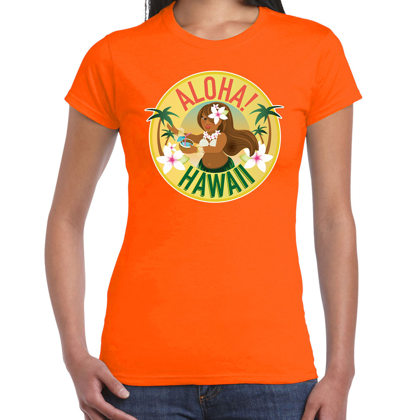 Hawaii feest t-shirt-shirt Aloha Hawaii oranje voor dames