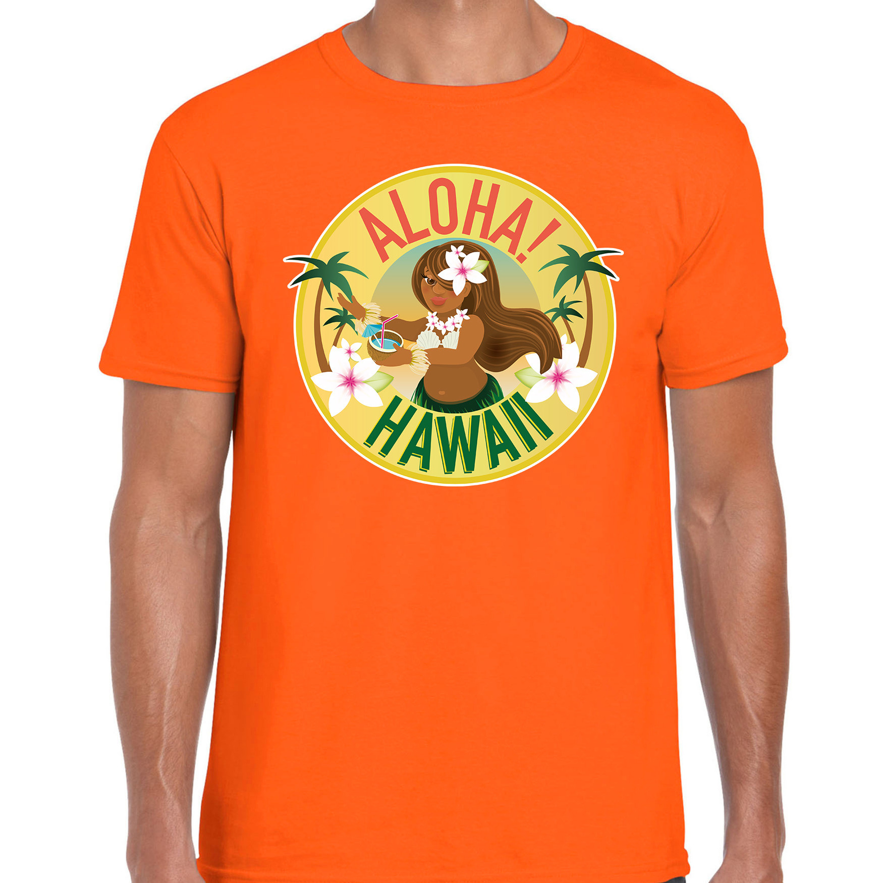 Hawaii feest t-shirt-shirt Aloha Hawaii oranje voor heren