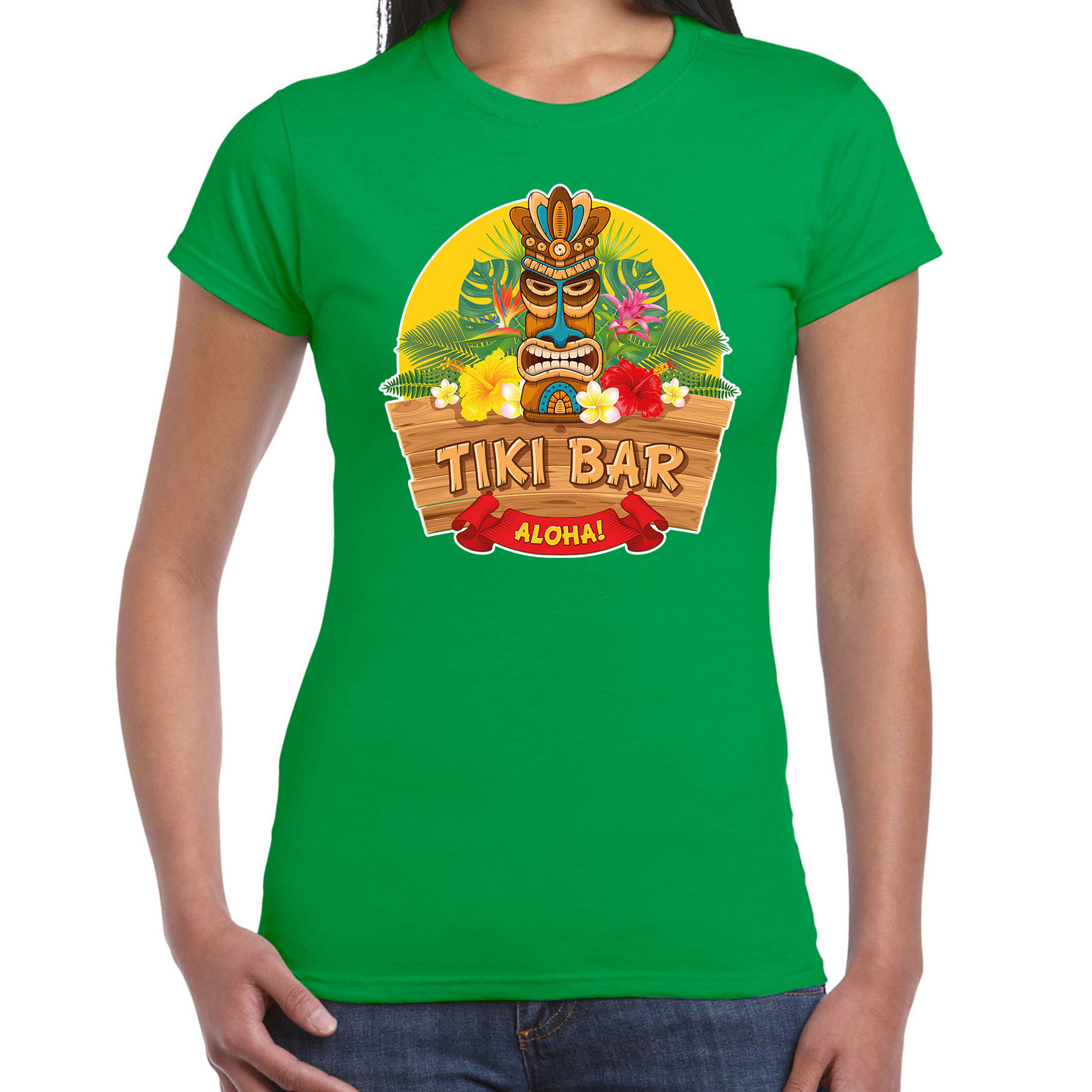 Hawaii feest t-shirt-shirt tiki bar Aloha groen voor dames