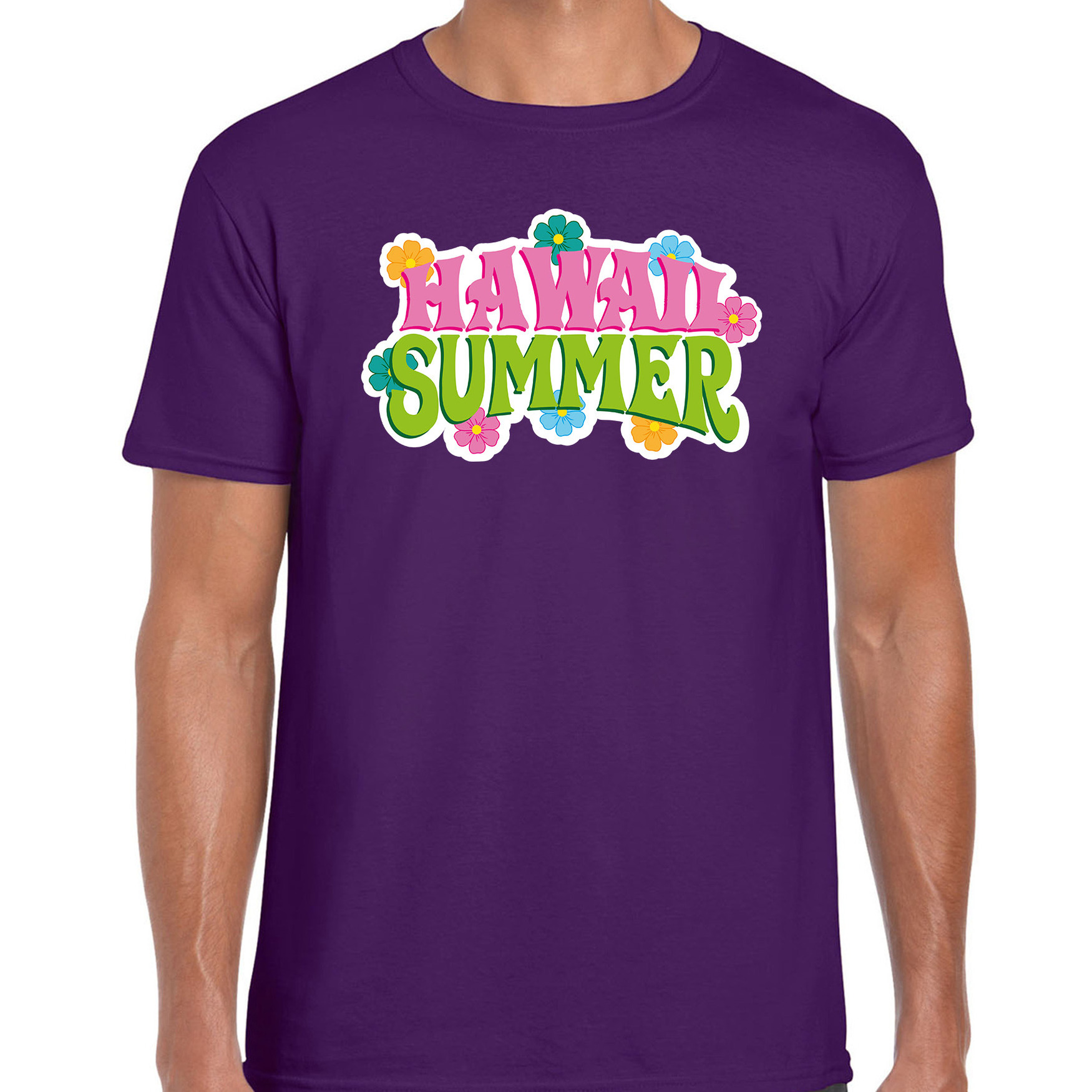 Hawaii summer t-shirt paars voor heren