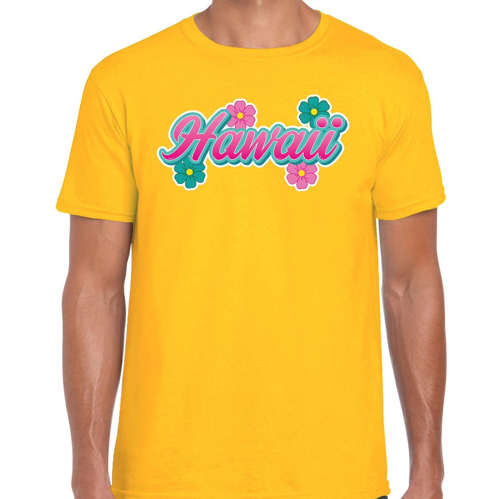 Hawaii zomer t-shirt geel met bloemen voor heren