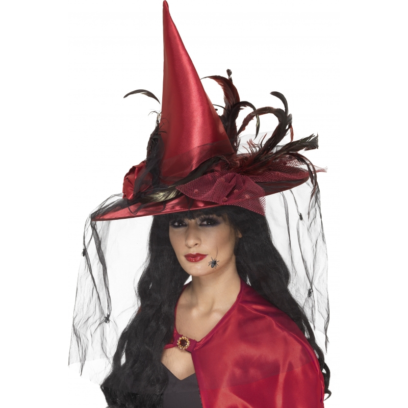 Heksen punt hoed in de kleur rood