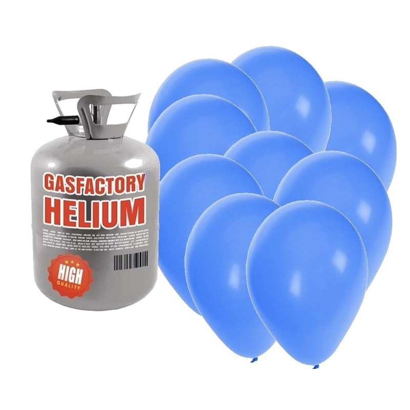 Helium tank met blauwe ballonnen 50 stuks