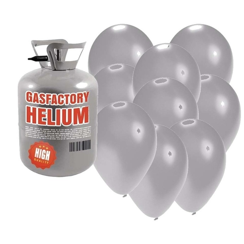 Helium tank met zilveren ballonnen 50 stuks