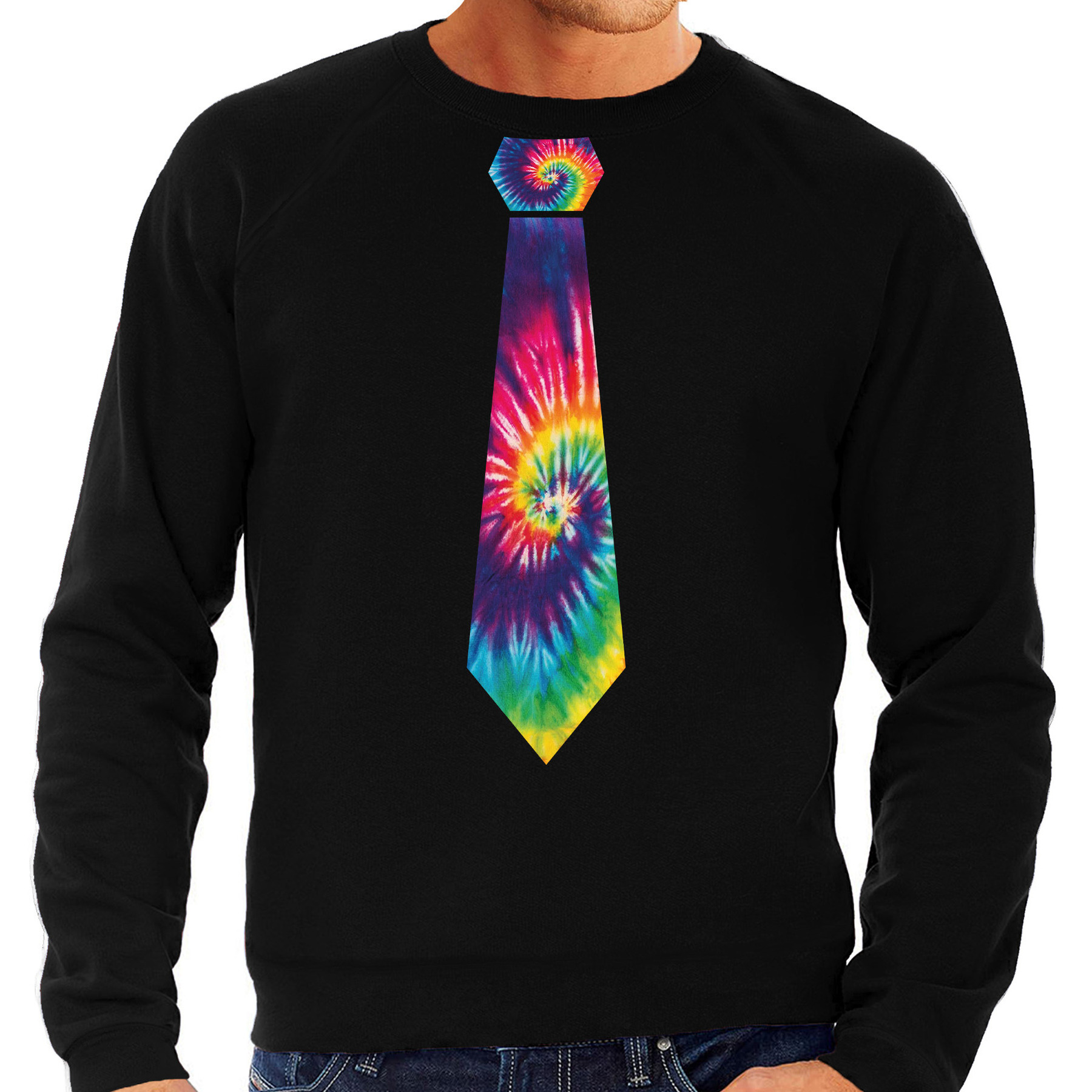 Hippie thema verkleed sweater-trui tie dye stropdas zwart voor heren