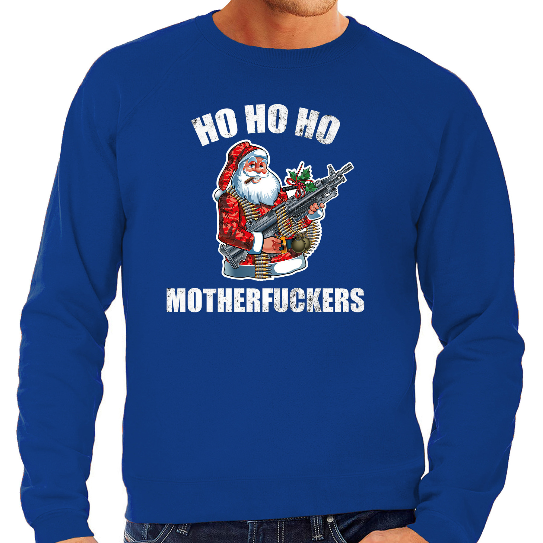 Hohoho motherfuckers foute Kerstsweater-Kersttrui blauw voor heren