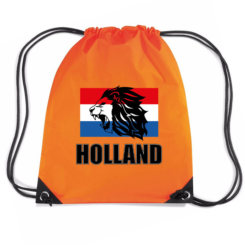 Holland leeuw voetbal rugzakje / sporttas met rijgkoord oranje