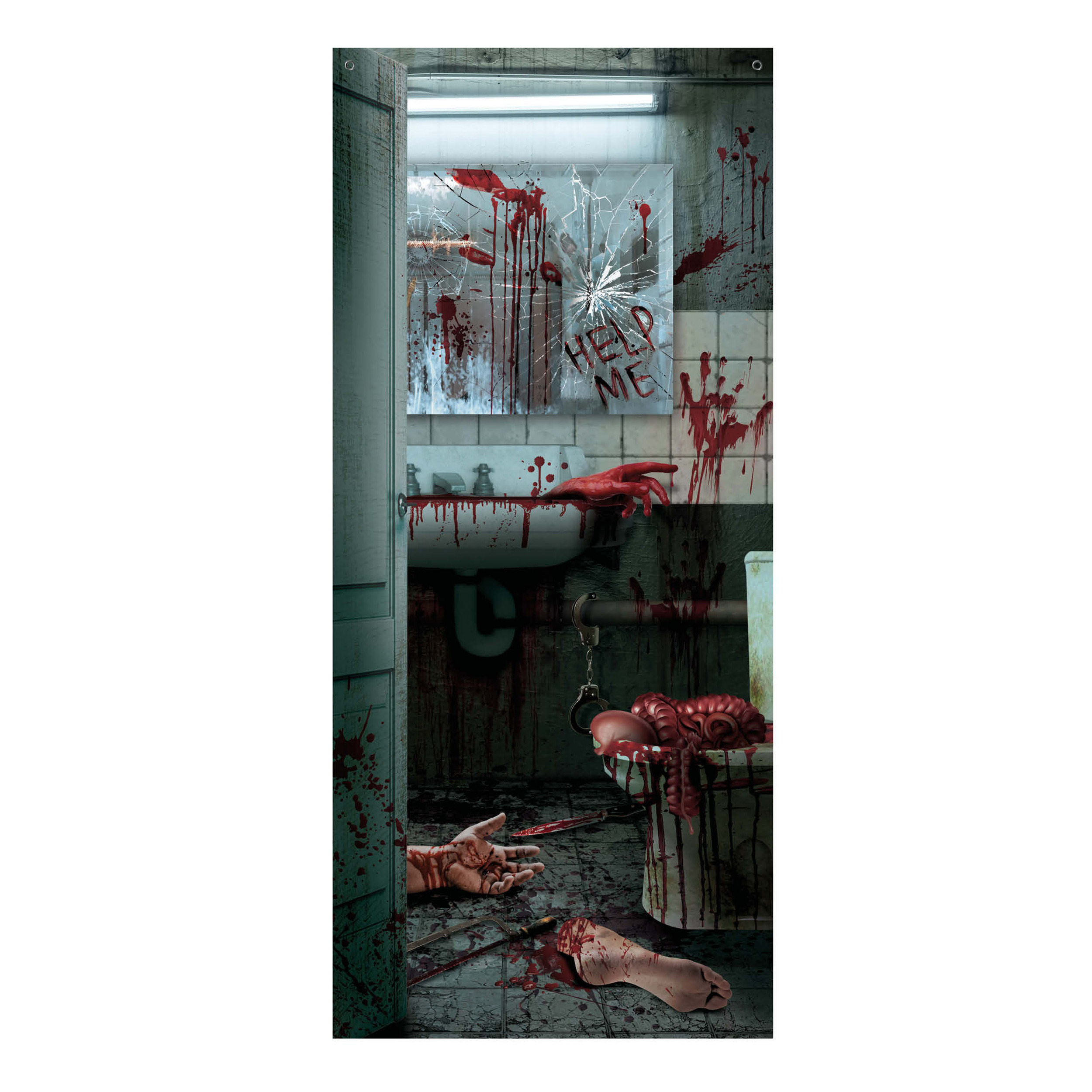 Horror deur scenesetter-deurposter bloederige badkamer Halloween thema versiering 180 x 80 cm