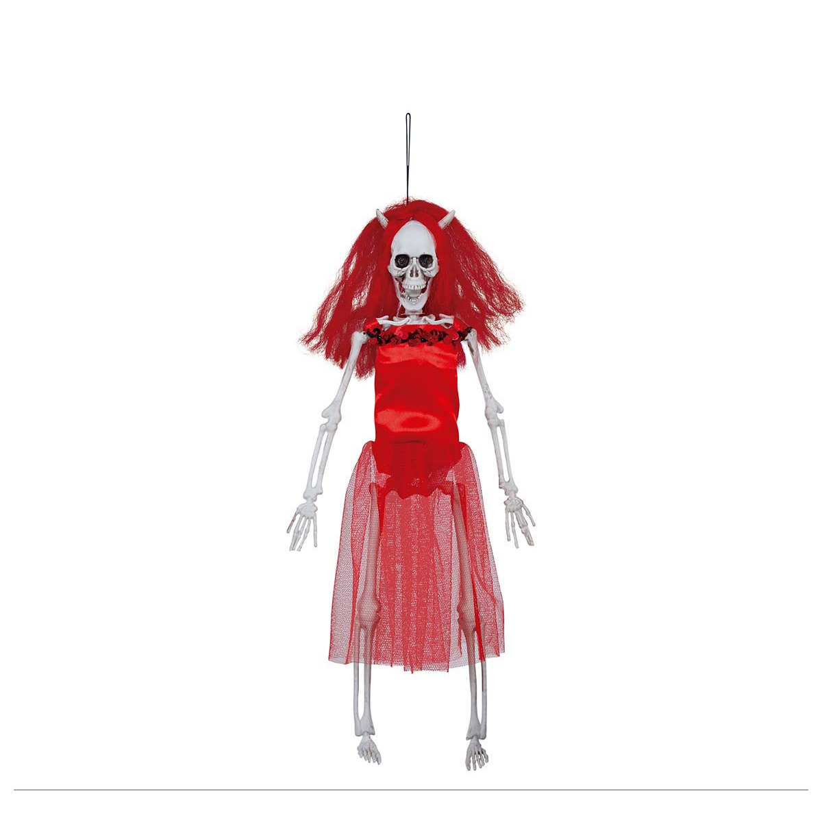 Horror-halloween decoratie skelet-geraamte pop duivel vrouw hangend 40 cm