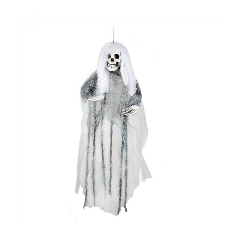 Horror hangdecoratie spook-geest pop wit 80 cm