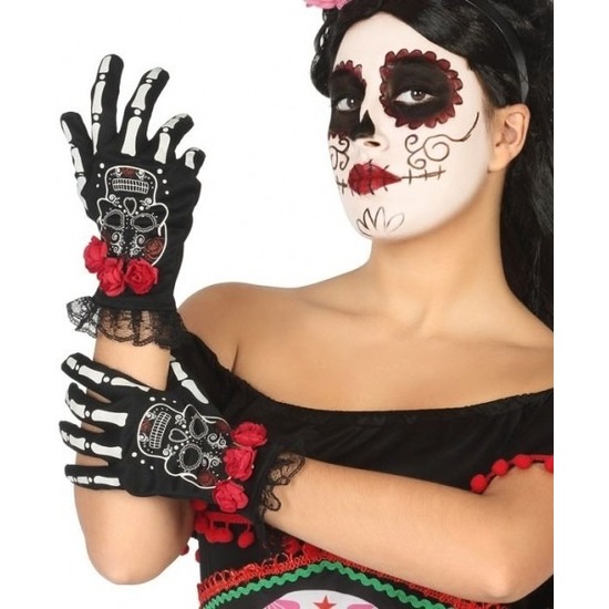 Horror skelet handshoenen Day of the Dead voor dames