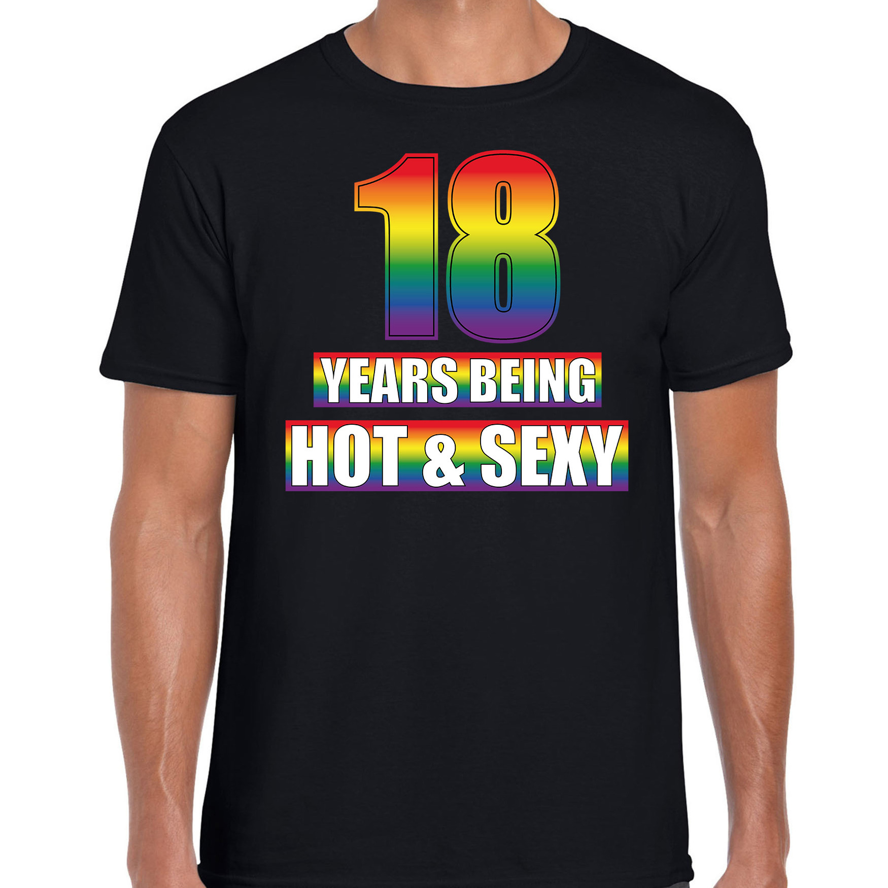 Hot en sexy 18 jaar verjaardag cadeau t-shirt zwart voor heren Gay- LHBT kleding-outfit