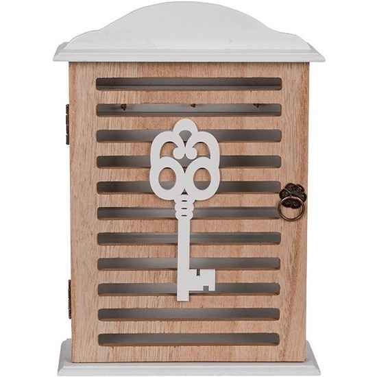 Housewarming cadeau houten sleutelkastje white wash 19 x 28 cm landelijk rustiek interieur