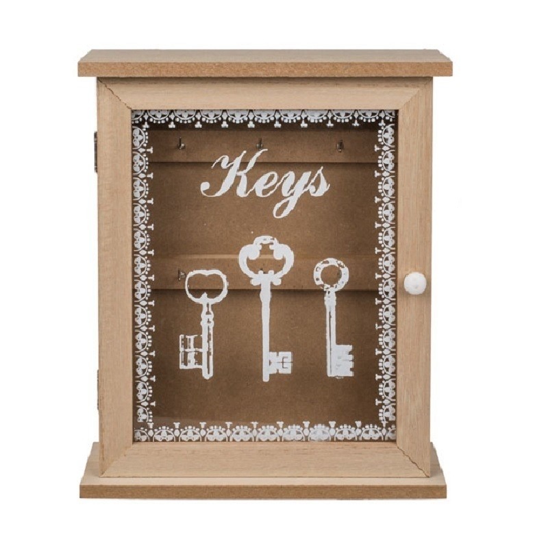 Housewarming cadeau houten sleutelkastje white wash 22 x 27 cm landelijk rustiek interieur
