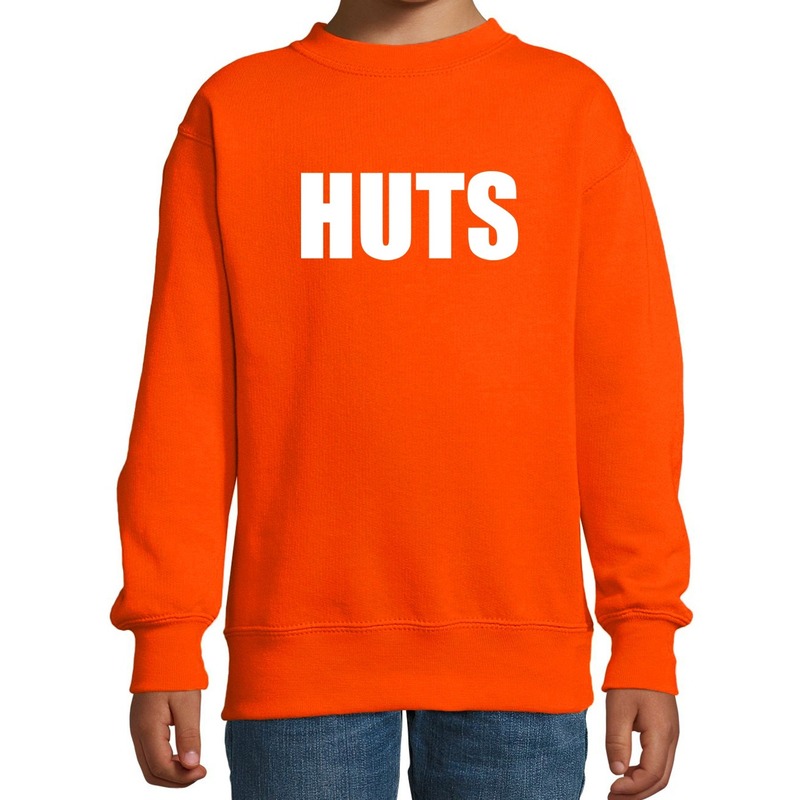 HUTS tekst sweater oranje kids