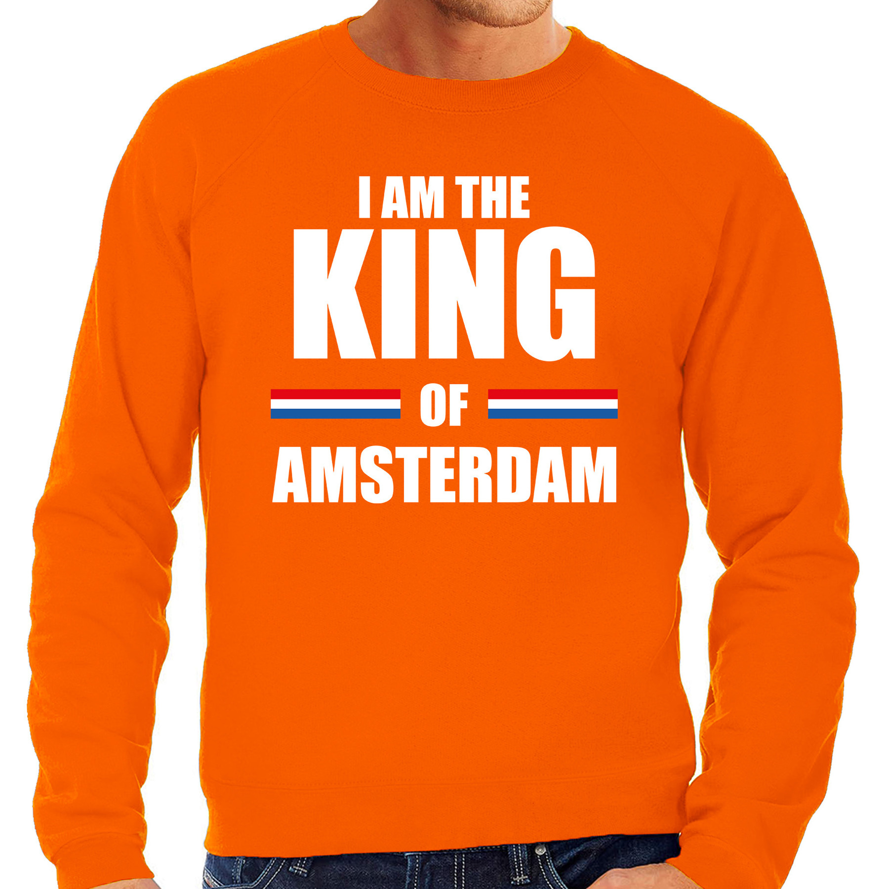 I am the King of Amsterdam Koningsdag sweater-trui oranje voor heren