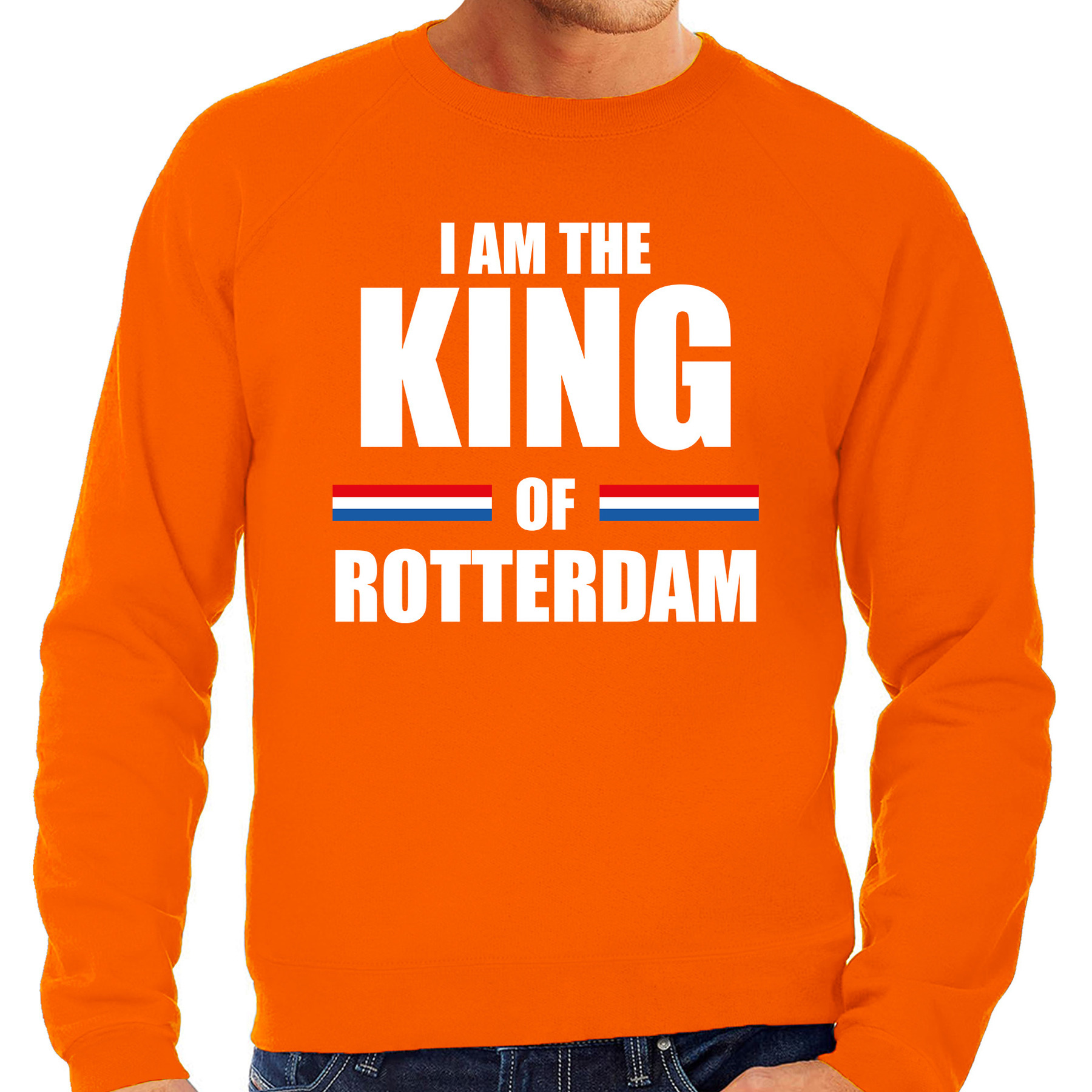 I am the King of Rotterdam Koningsdag sweater-trui oranje voor heren