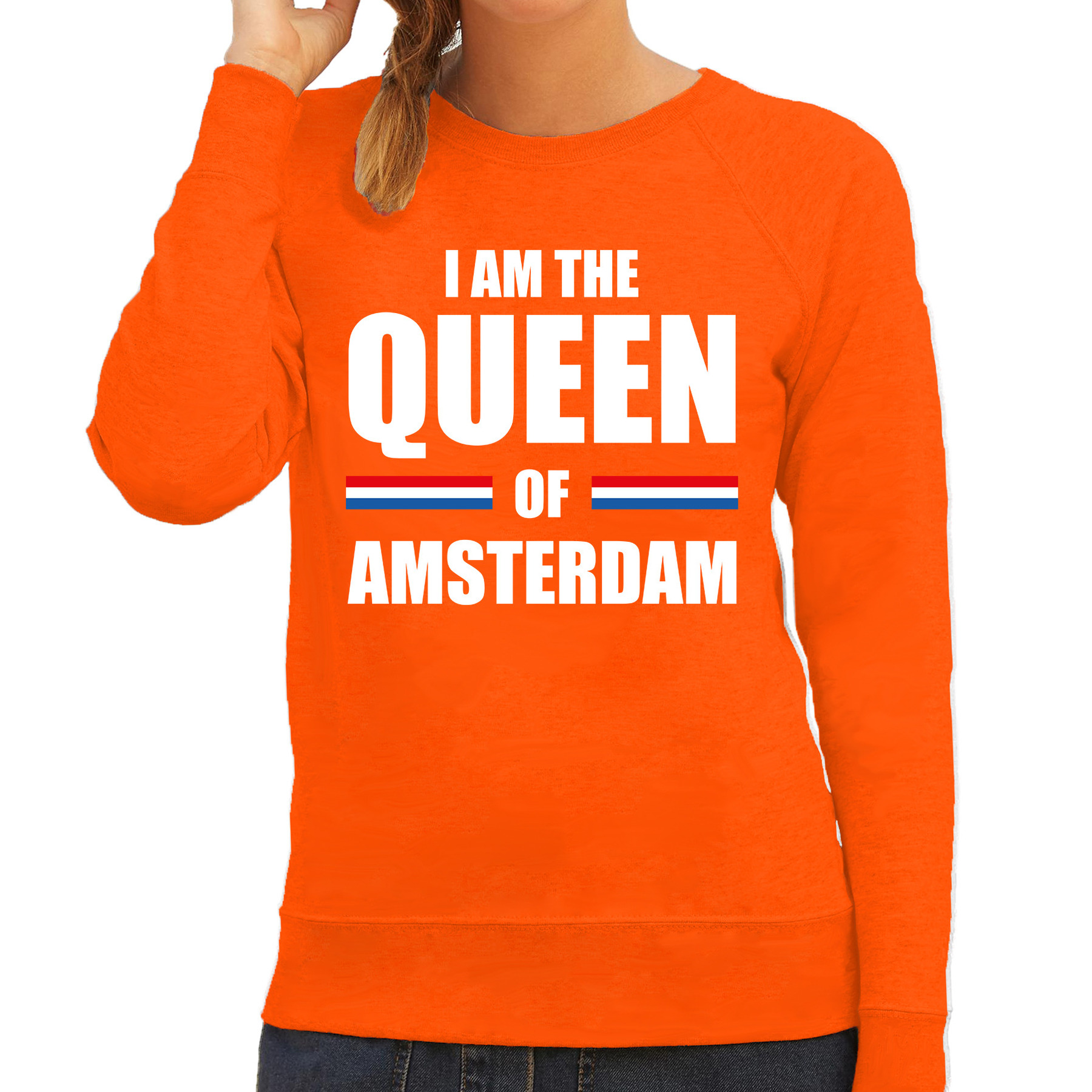 I am the Queen of Amsterdam Koningsdag sweater-trui oranje voor dames