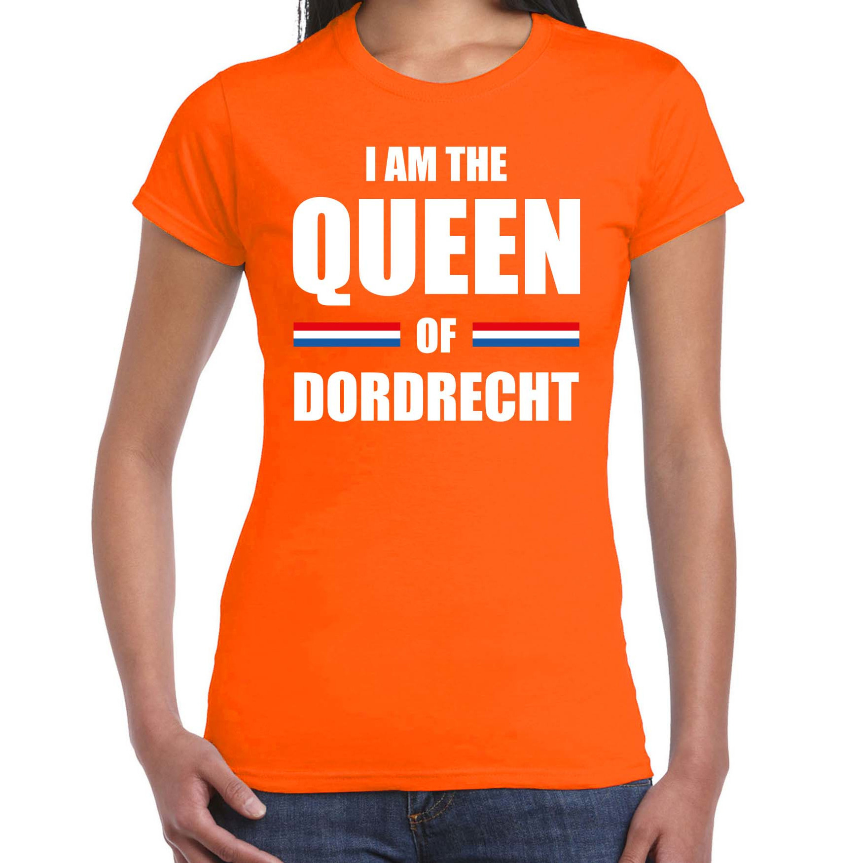 I am the Queen of Dordrecht Koningsdag t-shirt oranje voor dames