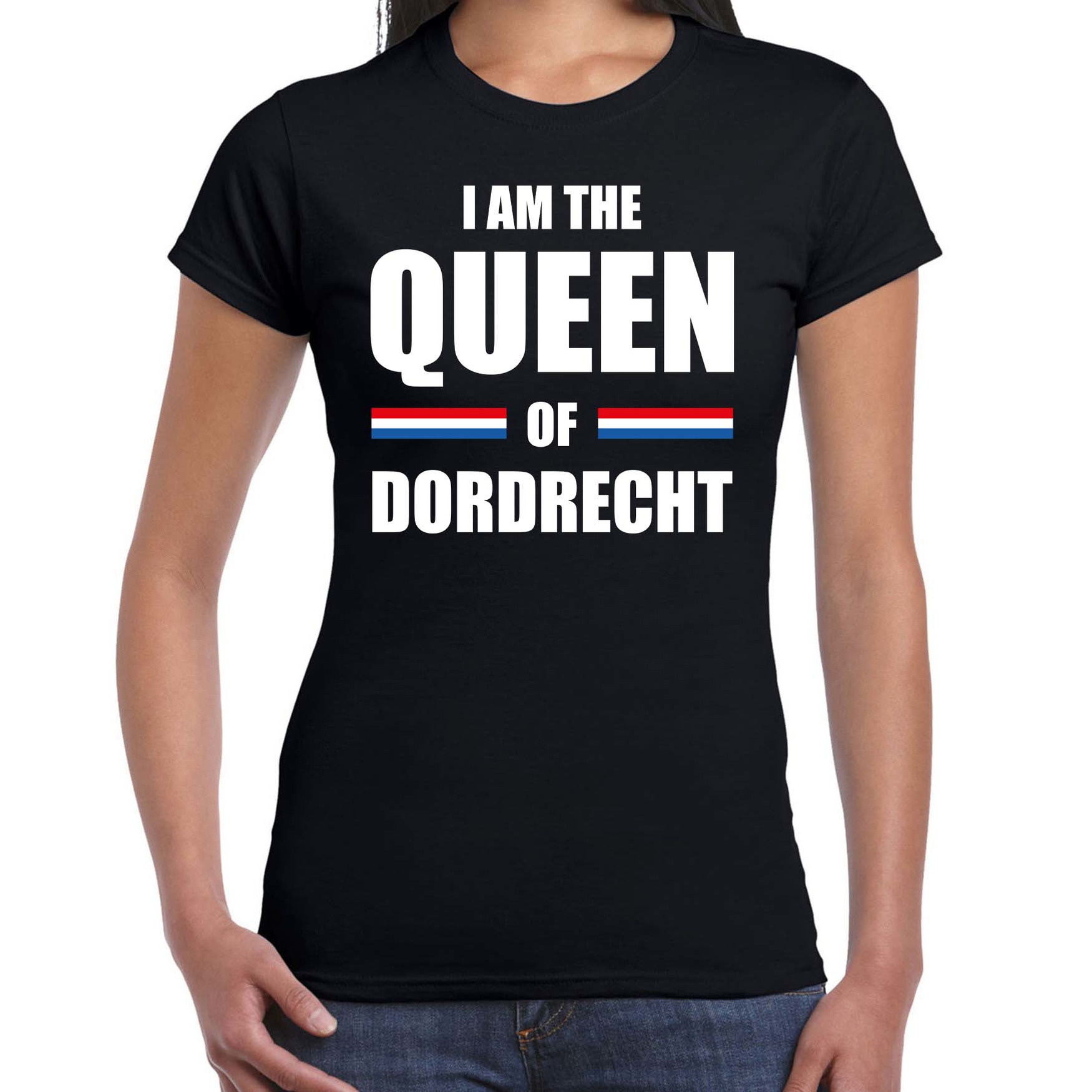 I am the Queen of Dordrecht Koningsdag t-shirt zwart voor dames
