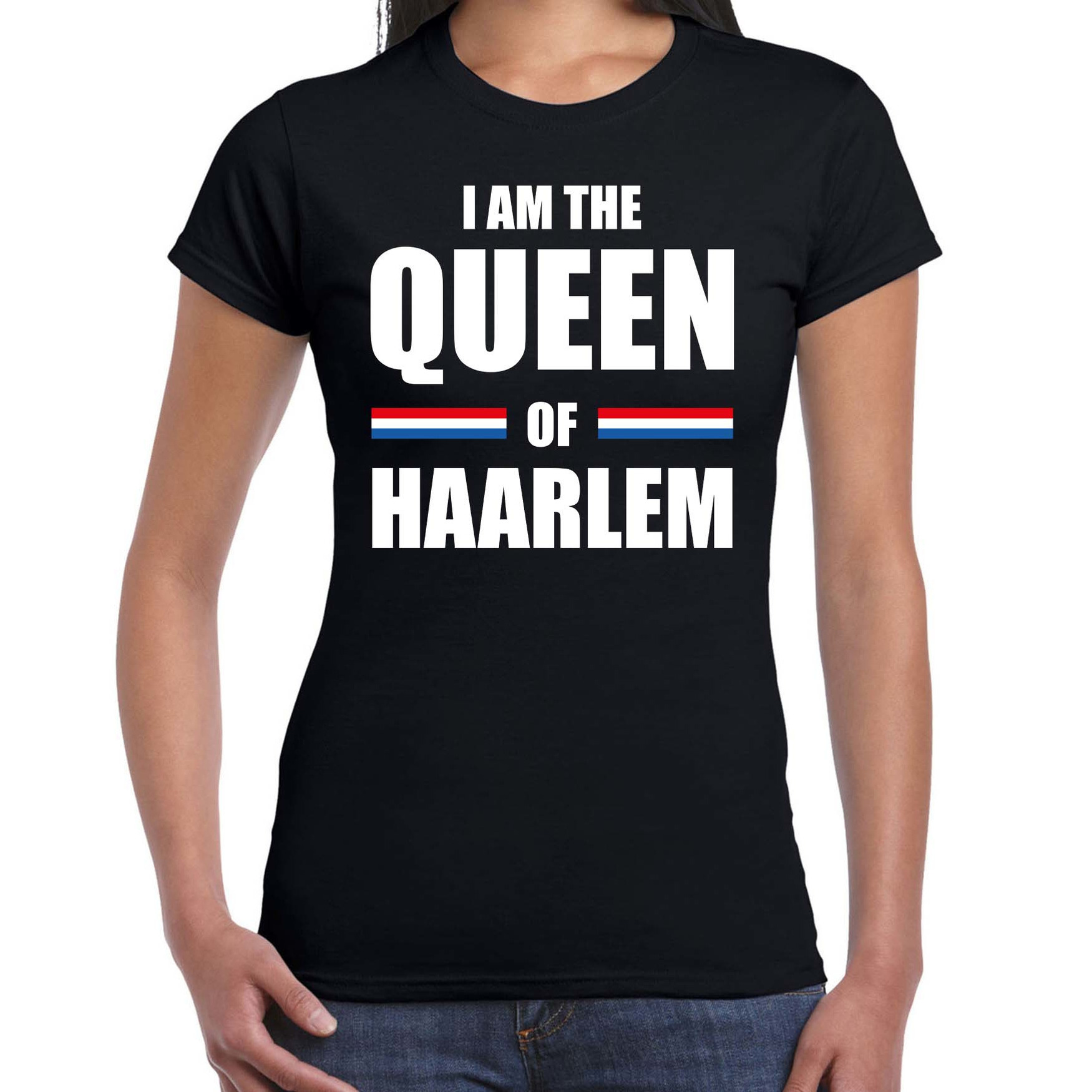 I am the Queen of Haarlem Koningsdag t-shirt zwart voor dames