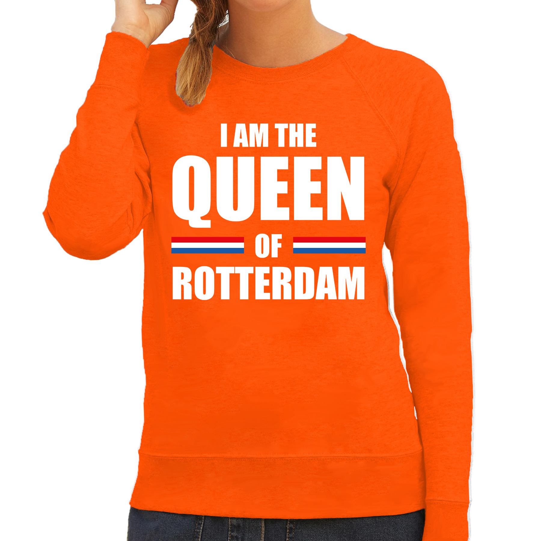 I am the Queen of Rotterdam Koningsdag sweater-trui oranje voor dames