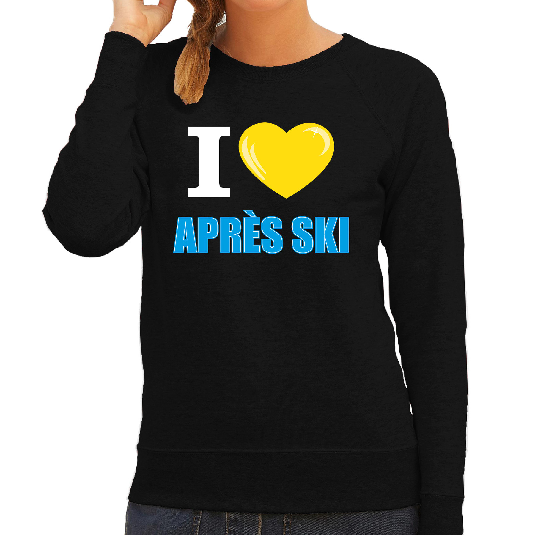 I love Apres-ski sweater-trui Wintersport zwart voor dames