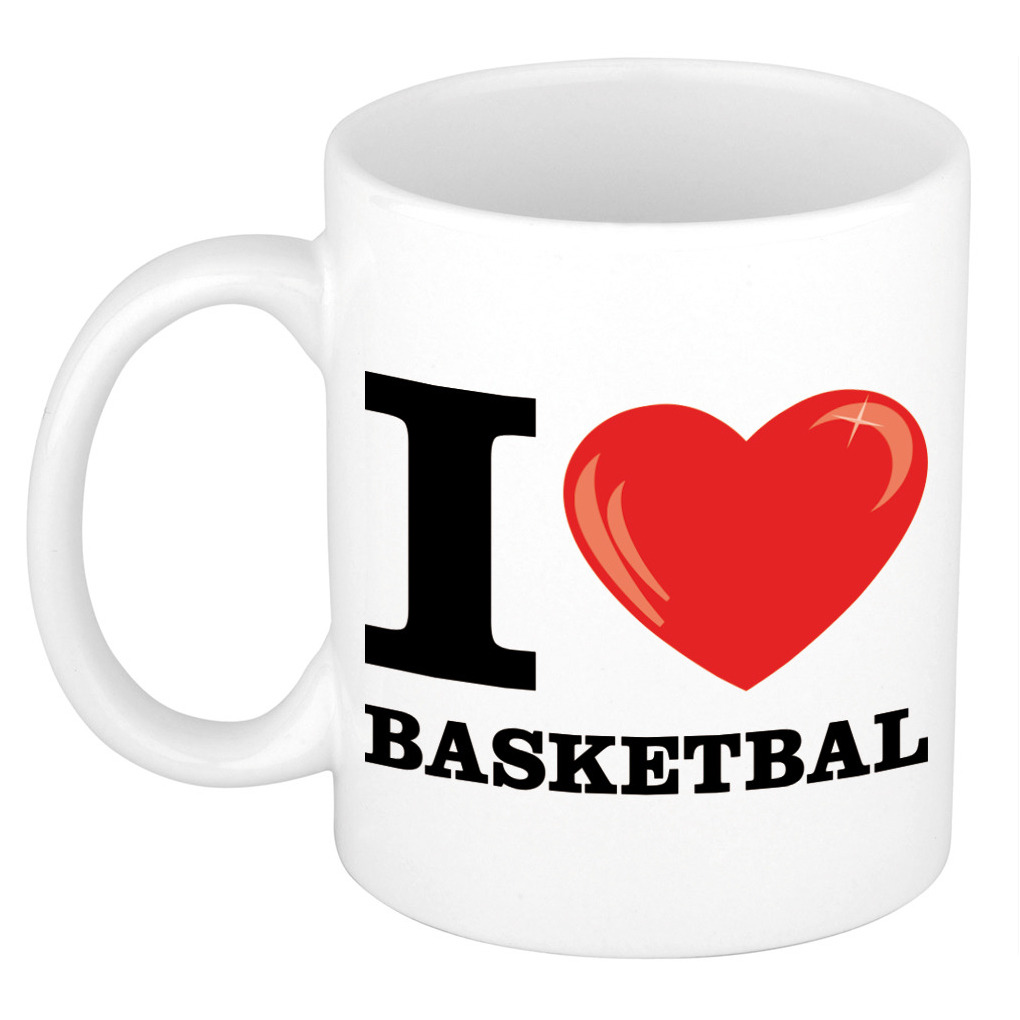I Love Basketbal cadeau mok-beker wit met hartje 300 ml