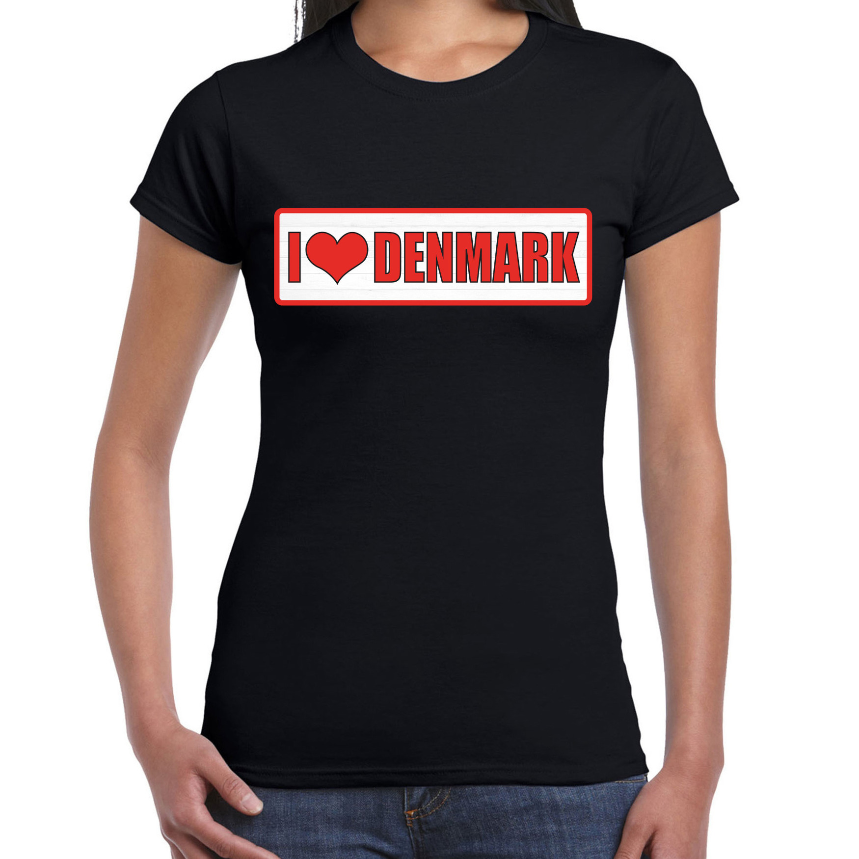 I love Denmark-Denemarken landen t-shirt zwart dames