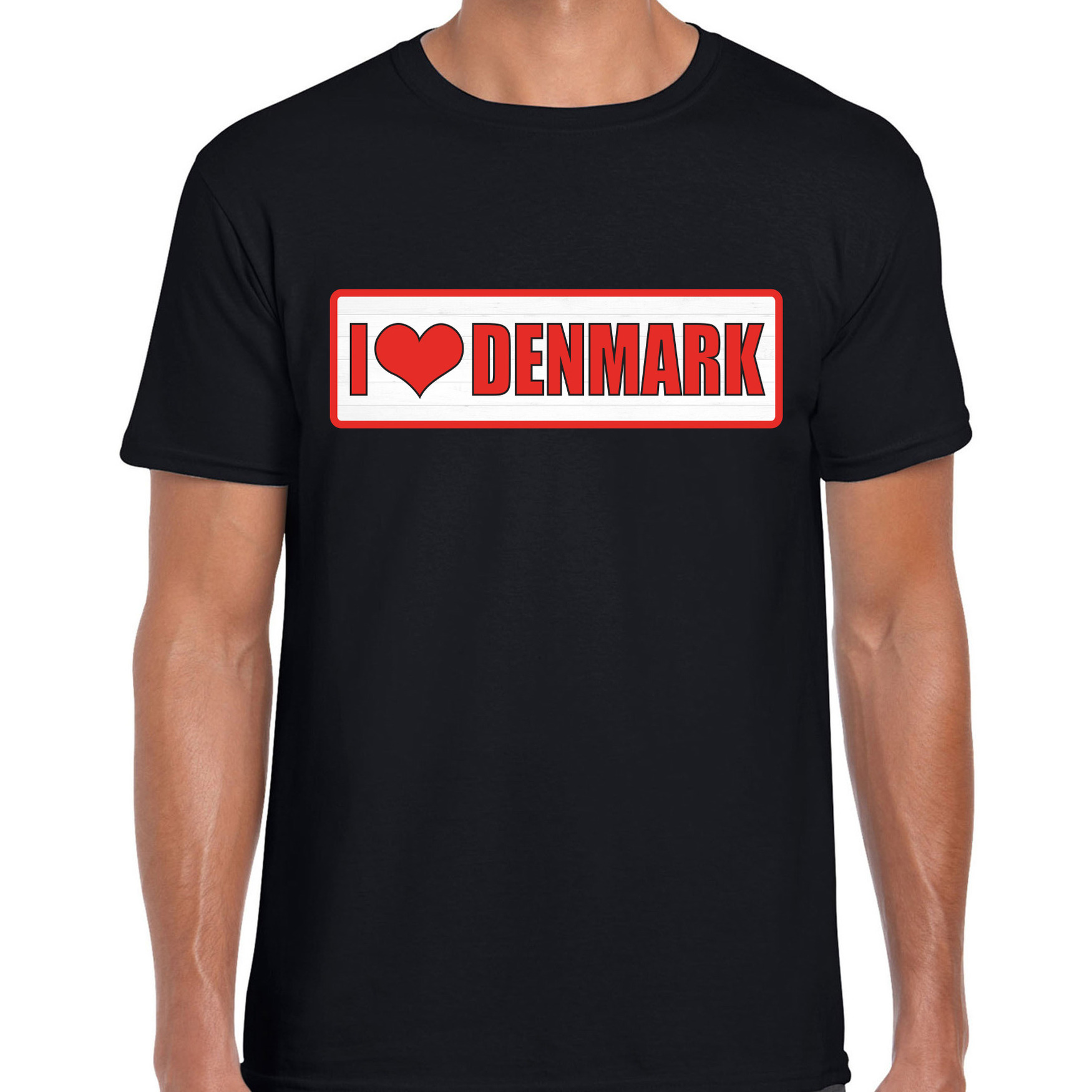 I love Denmark-Denemarken landen t-shirt zwart heren