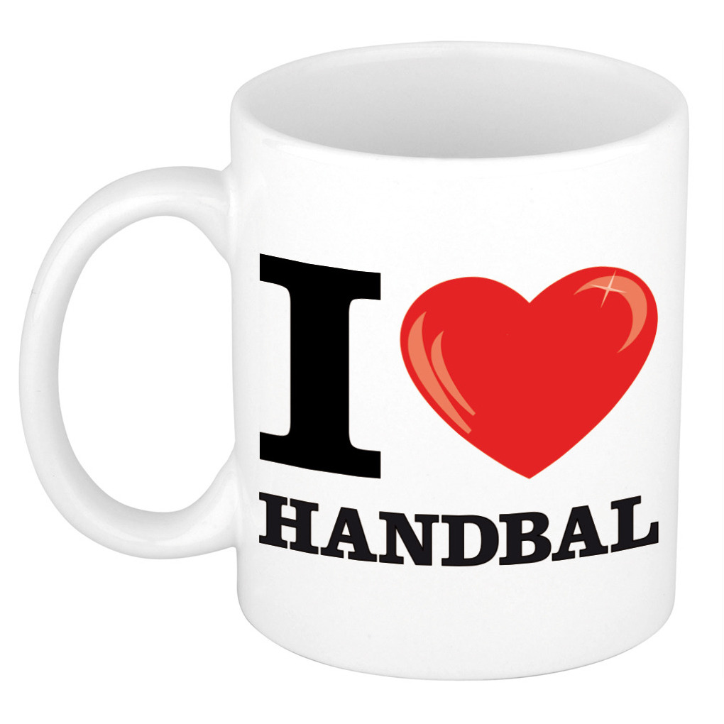 I Love Handbal cadeau mok-beker wit met hartje 300 ml
