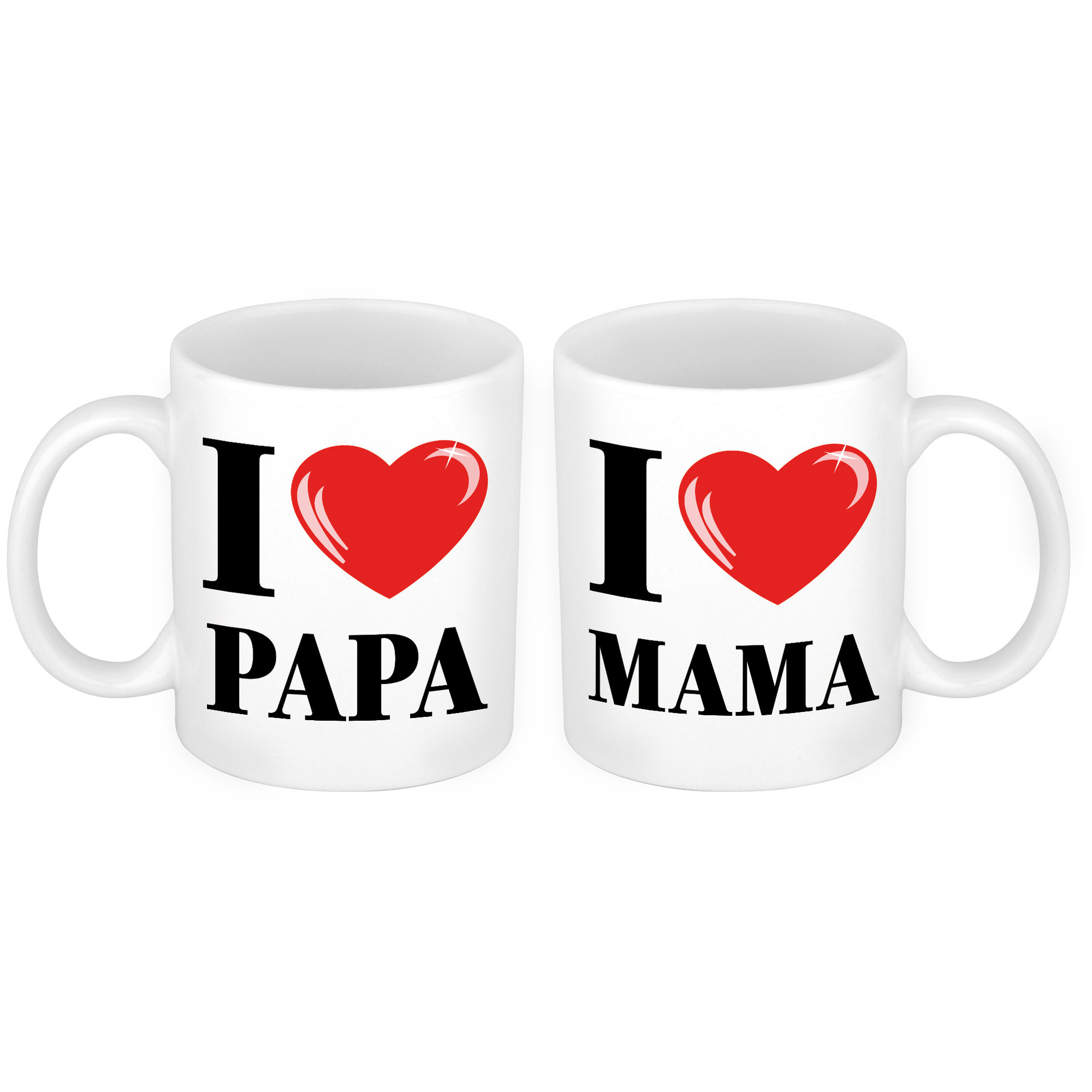 I love Mama en Papa mok Cadeau beker set voor Papa en Mama