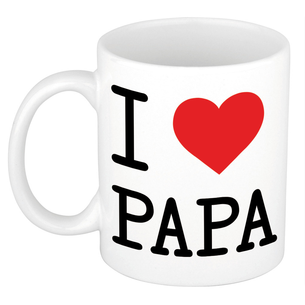 I Love Papa-voetbal cadeau mok-beker wit met hartje 300 ml