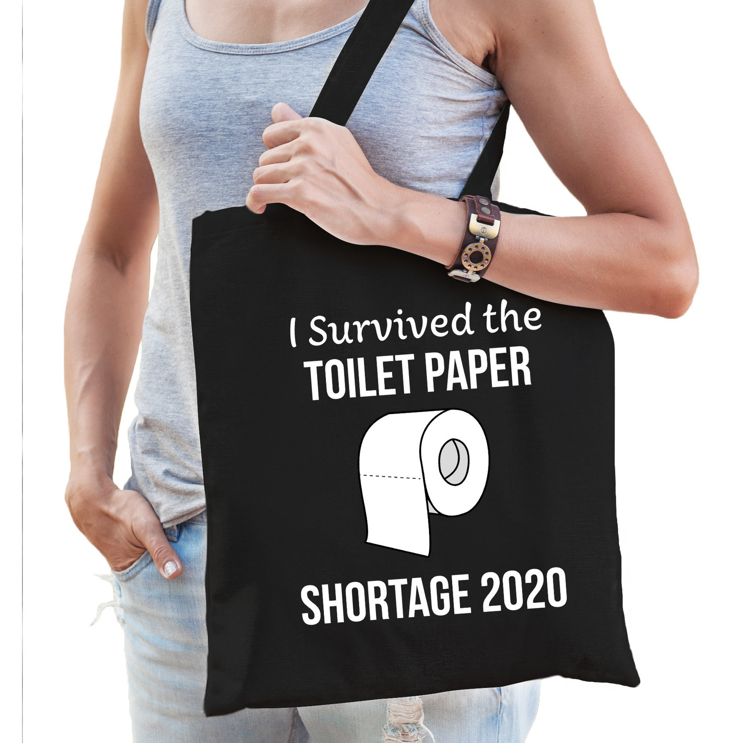 I survived the toilet paper shortage 2020 tas zwart voor dames